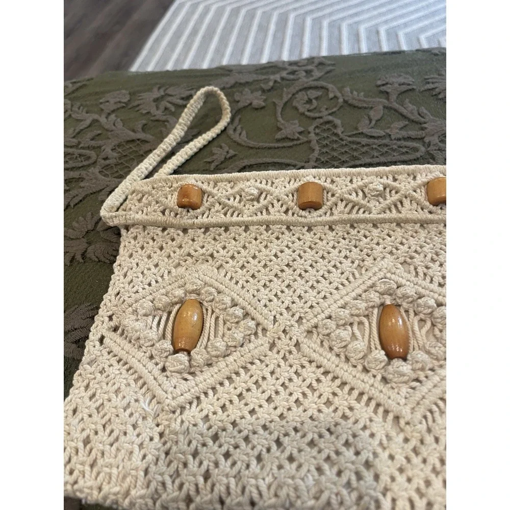 Vintage Macrame Clutch Boho Purse Beads Crochet‎